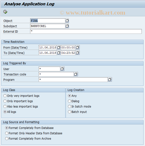 SAP TCode F9NTC_LOG_RELEASE - Application Log Notices