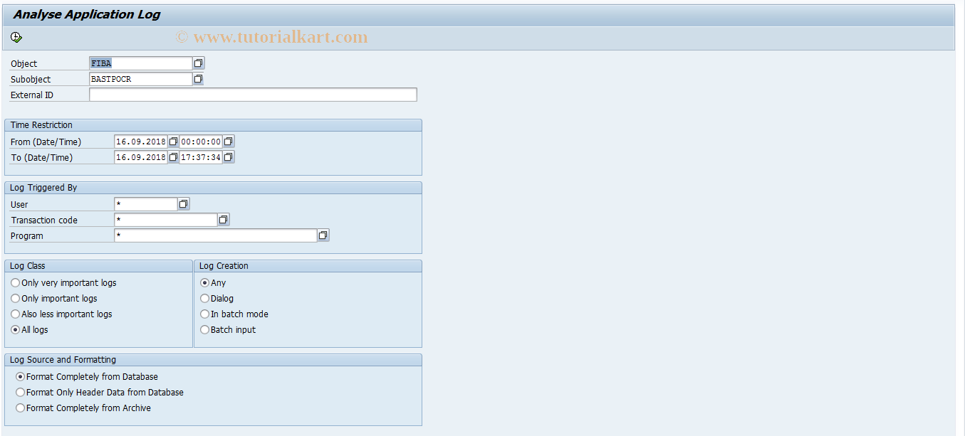 SAP TCode F9OA - Standing Order: Display Applic. Log