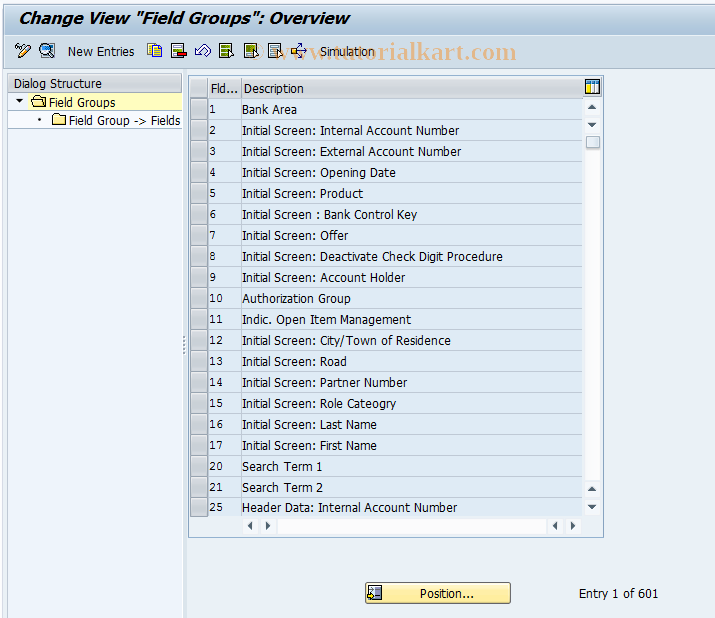 SAP TCode F9S2 - CA Control: Field Groups