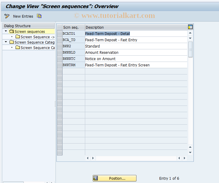 SAP TCode F9S6 - CA Control: Screen Sequences