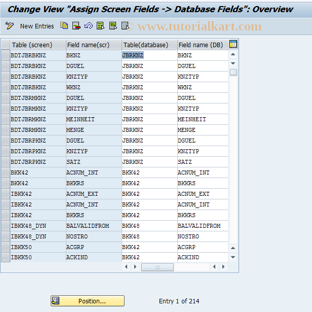 SAP TCode F9SB - CA Control: Assign. Scr.Field->DBField