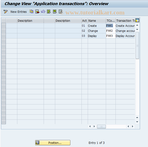 SAP TCode F9SF - CA Control: Application Transactions