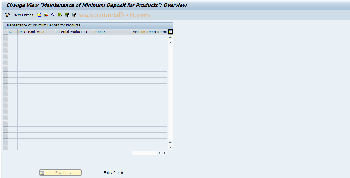 SAP TCode F9SIMMINDEP - Min. Deposit Maintenance : Term-Independt