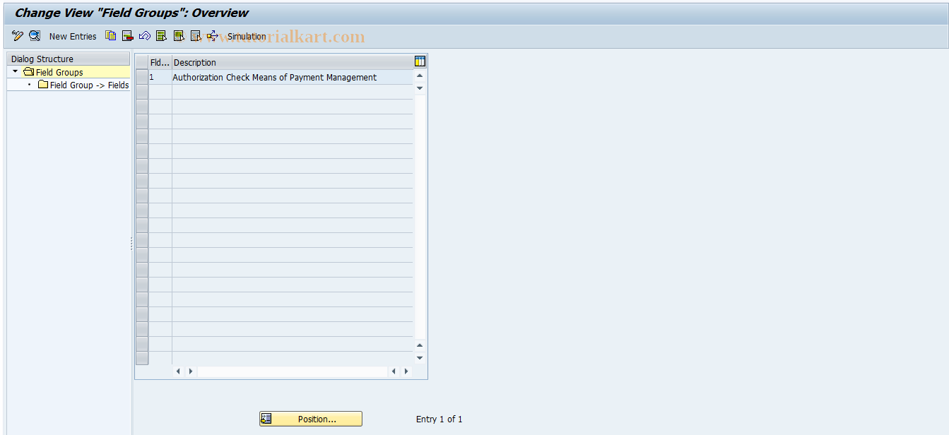 SAP TCode F9SM - Position Control: Field Groups