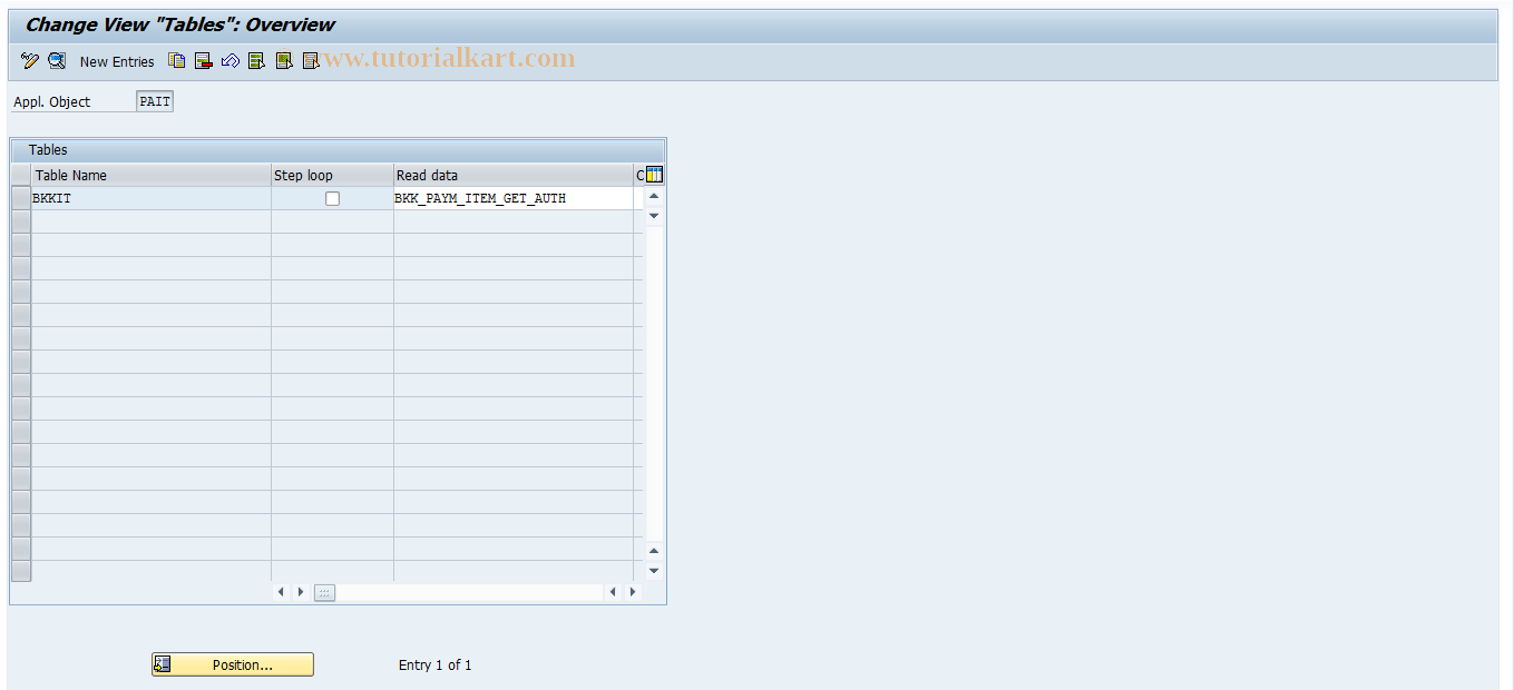 SAP TCode F9SQ - PAIT Control: Table <-> Fun.Mod.