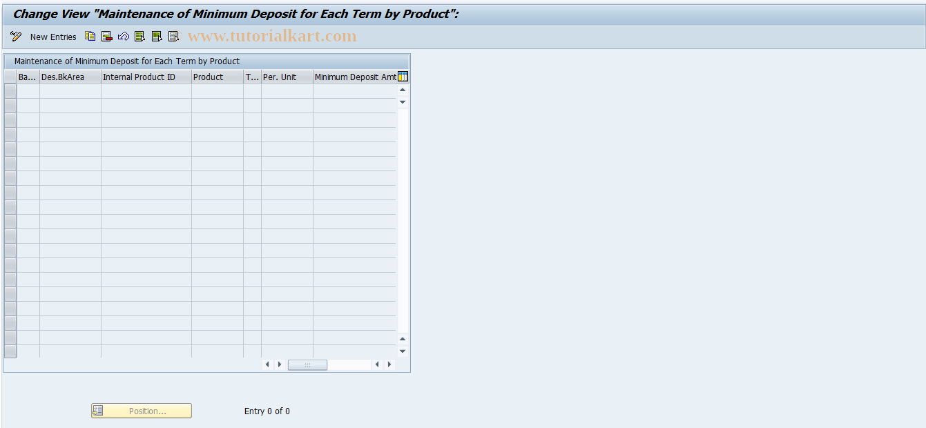 SAP TCode F9TRMMINDEP - Min. Deposit Maintenance : Term-Dependent