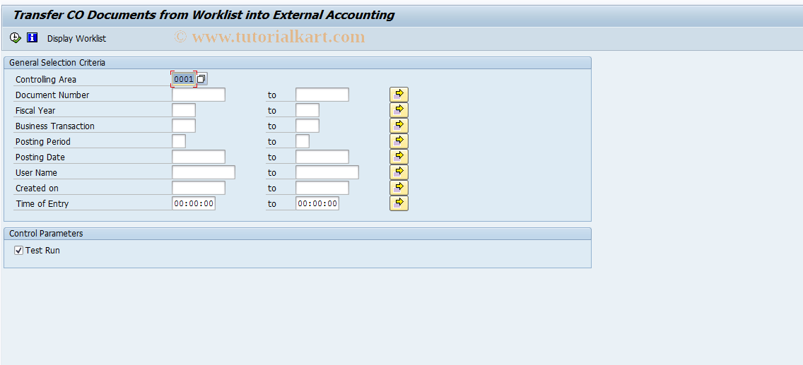 SAP TCode FAGLCOFIFLUP - Repost CO->FI from Worklist