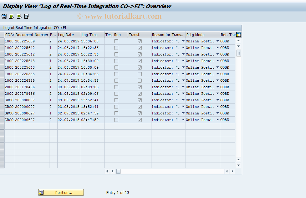 SAP TCode FAGLCOFITRACESHOW - Display Trace for Online Update