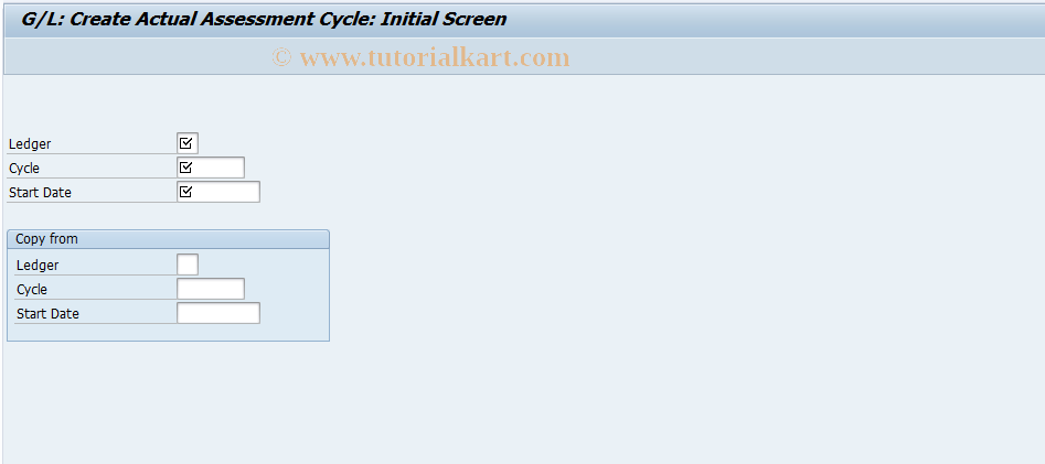 SAP TCode FAGLGA11 - General Ledger: Create Actual Assessmt