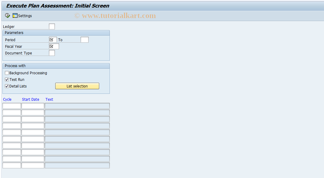 SAP TCode FAGLGA2B - Gen. Ledger: Execute Plan Assessment