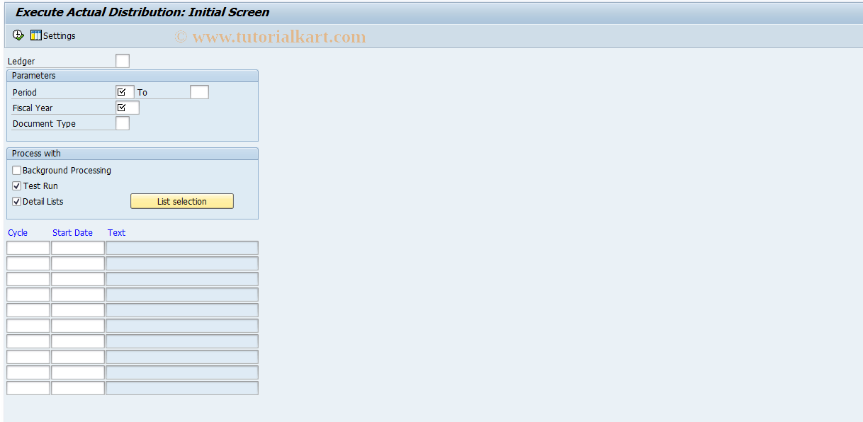 SAP TCode FAGLGA35 - Gen. Ledger:Execute Actual Distribution