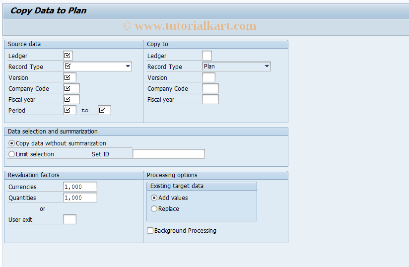 SAP TCode FAGLGP52 - Copy Model Plan