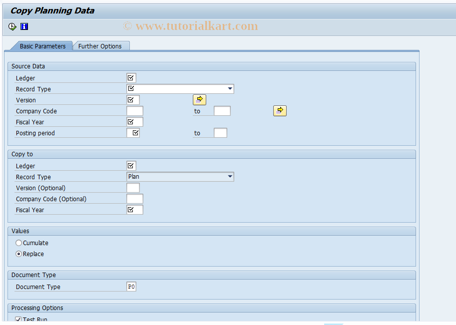 SAP TCode FAGLGP52N - Copy Data to Plan