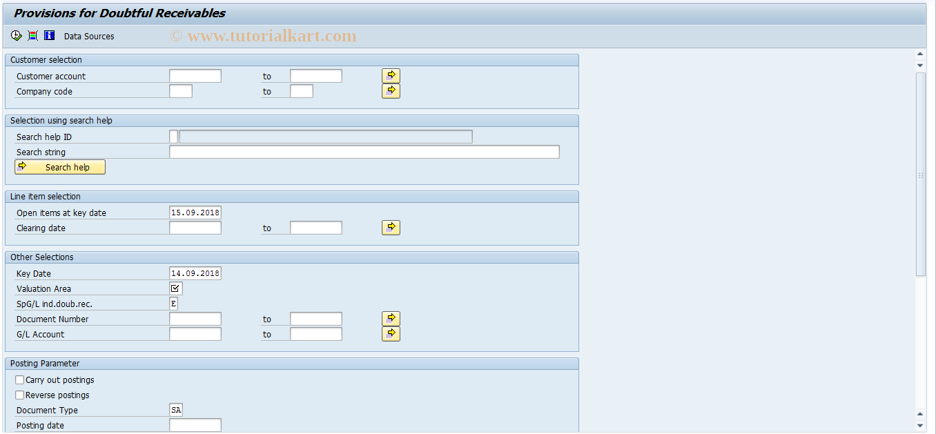 SAP TCode FAGL_104 - Reserve for Bad Debt: Gross (New)