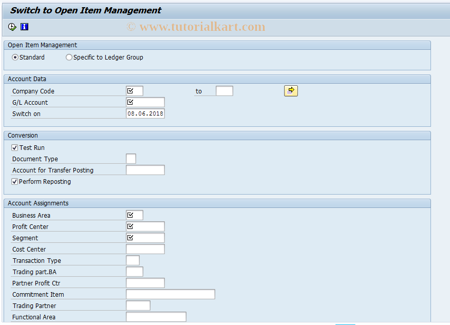 SAP TCode FAGL_ACTIVATE_OP - Activation of Open Item Management