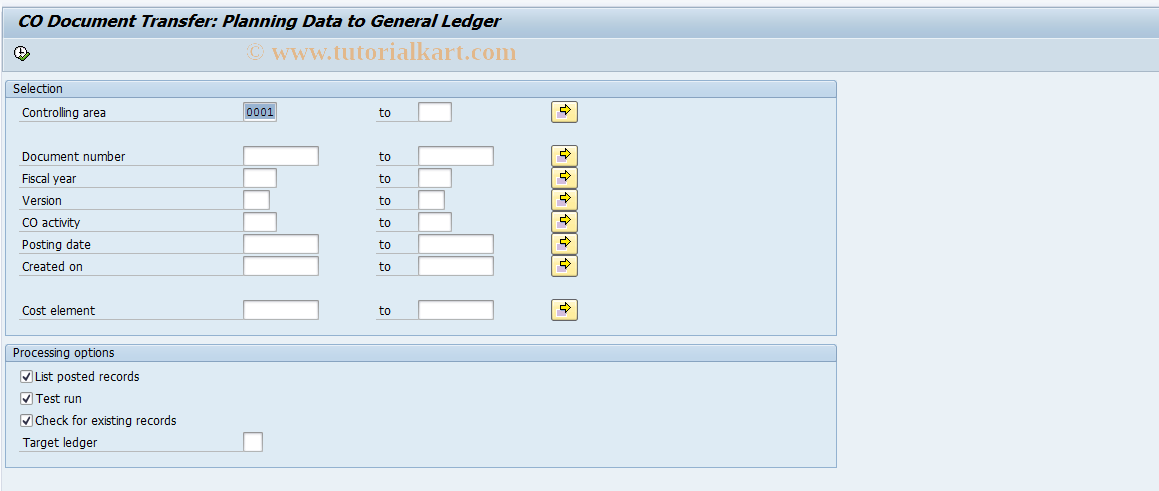 SAP TCode FAGL_CO_PLAN - Transfer CO Plan Documents in ERP GL