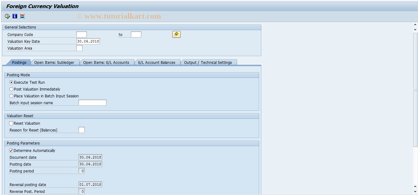 SAP TCode FAGL_FCV - Foreign Currency Valuation