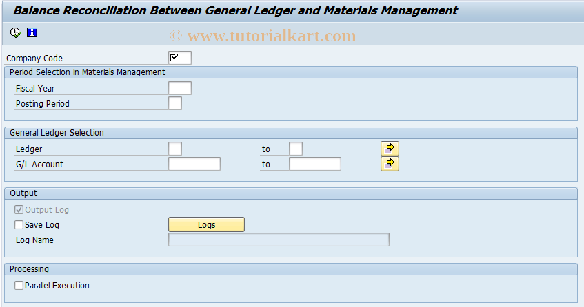 SAP TCode FAGL_MM_RECON - Bal. Reconcil.: Gen. Ldgr / Material