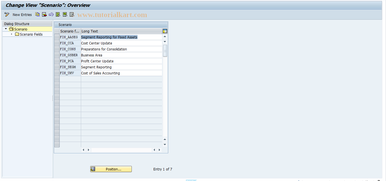 SAP TCode FAGL_SCENARIO - Scenario Maintenance in New G/L