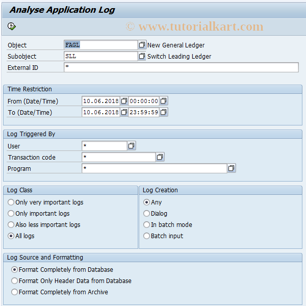 SAP TCode FAGL_SLL_SLG1 - Appl. Log for Leading Ledger Switch