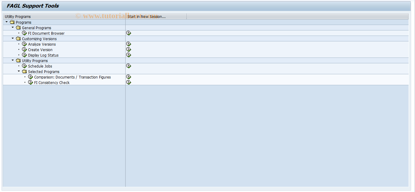 SAP TCode FAGL_SUPPORT - FAGL Support Tools