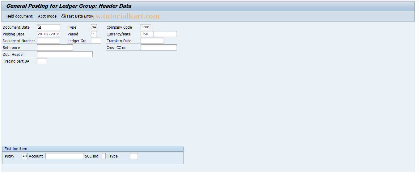 SAP TCode FB01L - General Posting for Ledger Group