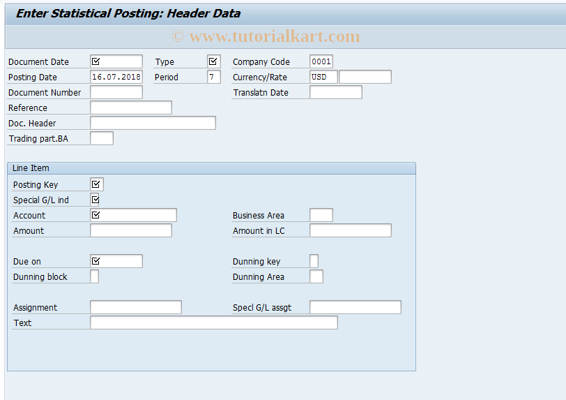 SAP TCode FB21 - Enter Statistical Posting
