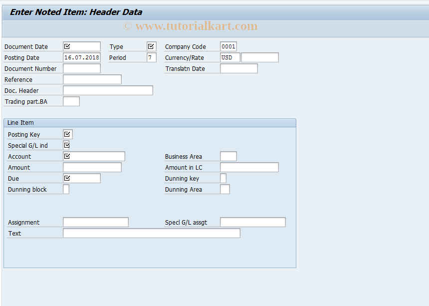 SAP TCode FB31 - Enter Noted Item