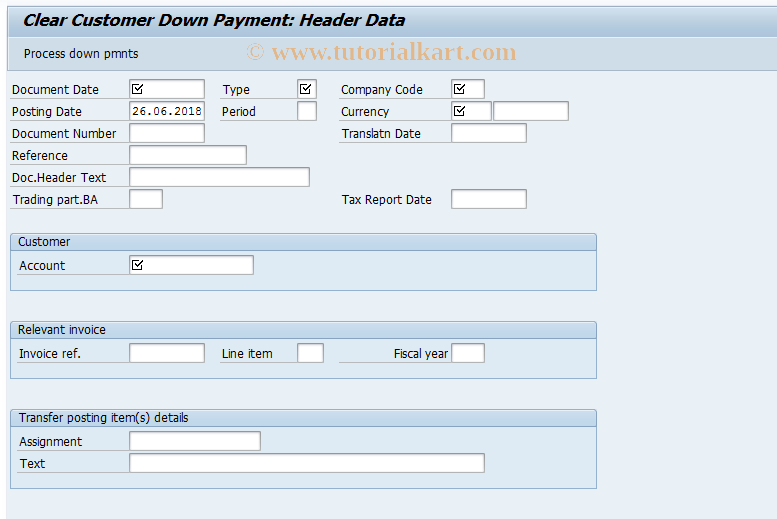 SAP TCode FBA3 - Clear Customer Down Payment