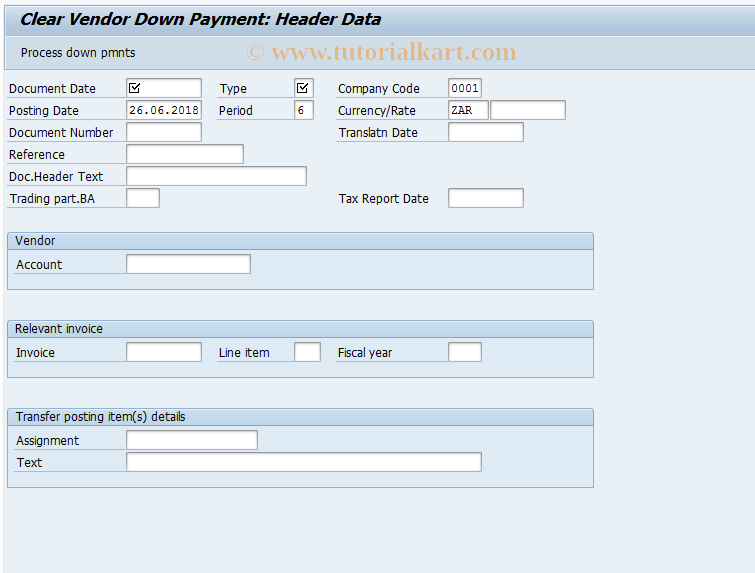 SAP TCode FBA8 - Clear Vendor Down Payment