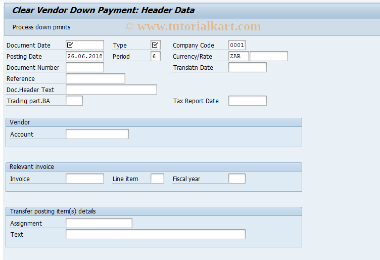 SAP TCode FBA8_OLD - Clear Vendor Down Payment