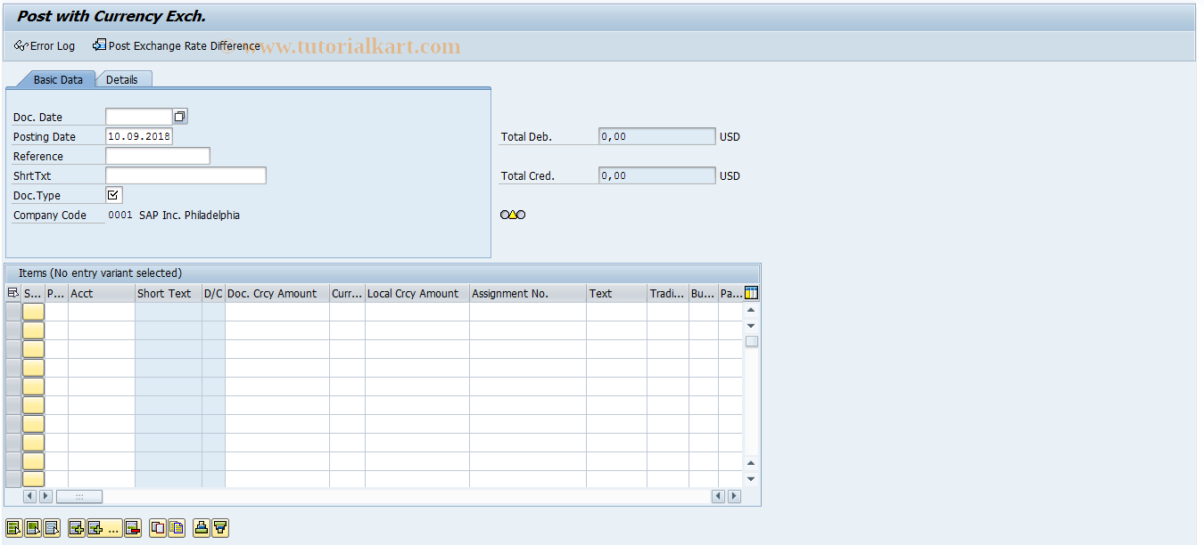 SAP TCode FBBCX - Post Document with Currency Exchange