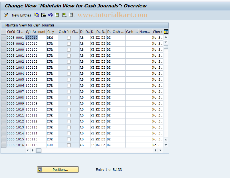 SAP TCode FBCJC0 - C FI Maintain Tables TCJ_C_JOURNALS