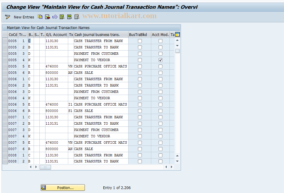 SAP TCode FBCJC2 - C FI Maintenance  Tables TCJ_TRANSACTIONS