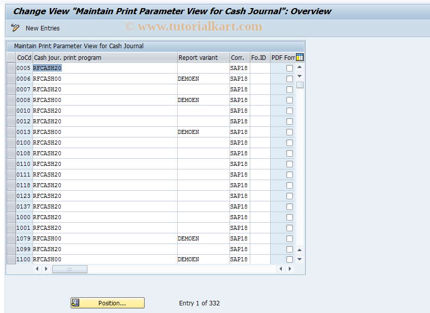 SAP TCode FBCJC3 - C FI Maintain Tables TCJ_PRINT