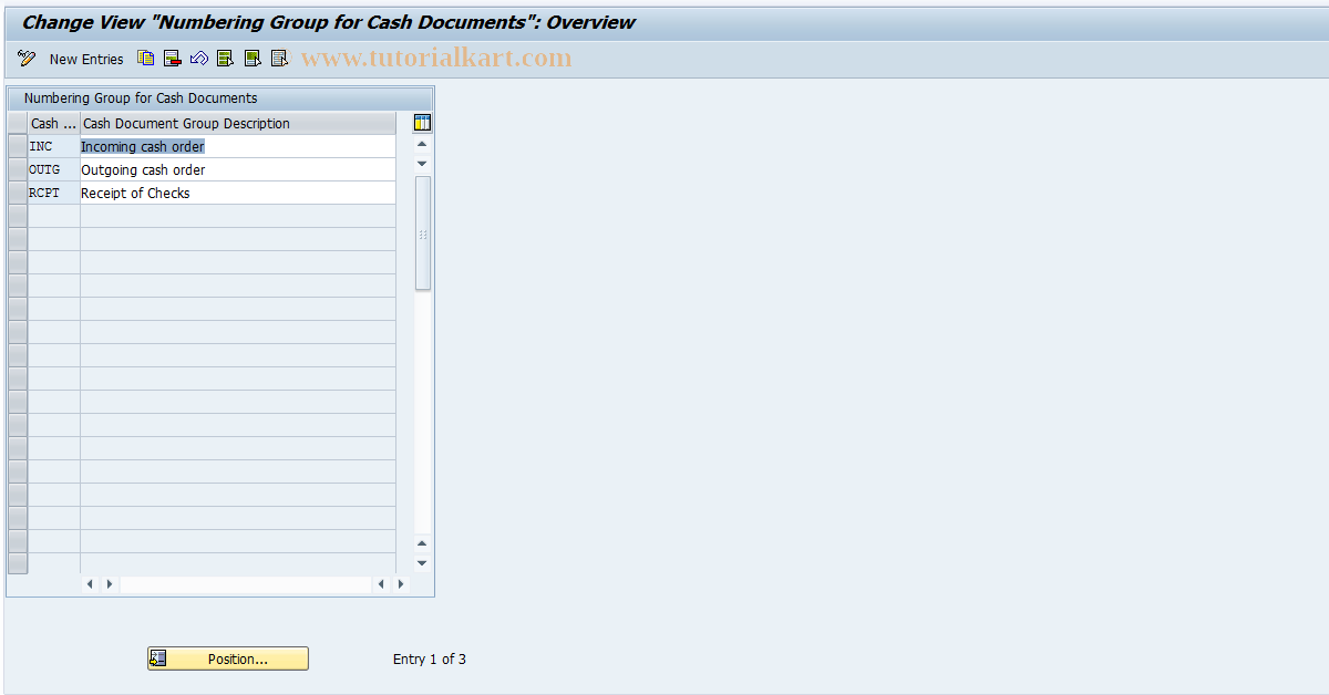 SAP TCode FBCJC5 - Maintain Numb. Groups for Cash Docs
