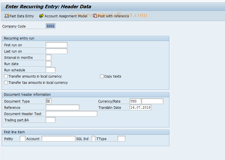 SAP TCode FBD1 - Enter Recurring Entry