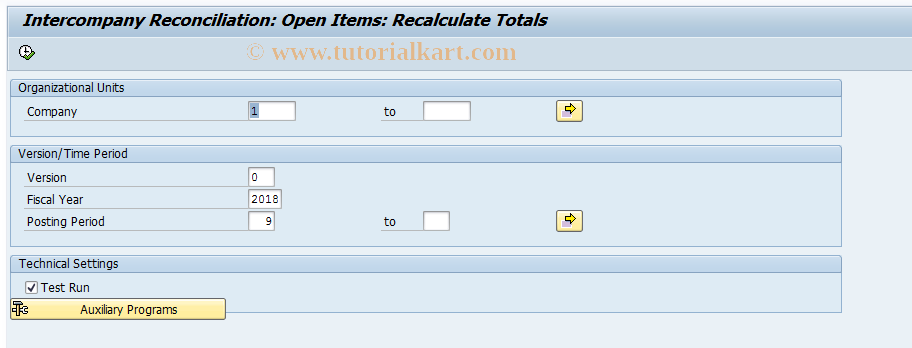 SAP TCode FBIC013 - Reconciliation: Recalculate Totals