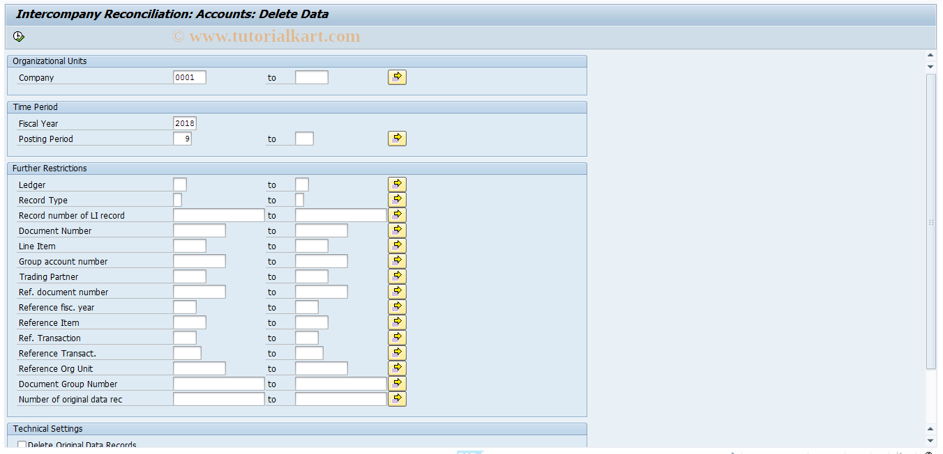 SAP TCode FBIC014 - Reconciliation: Delete Data