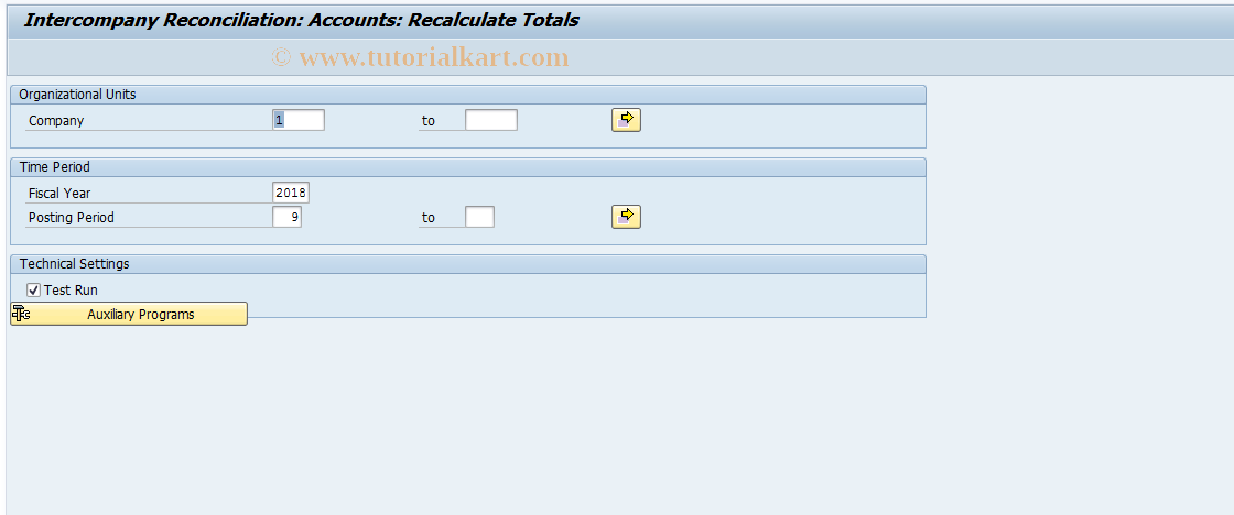 SAP TCode FBIC015 - Reconciliation: Recalculate Totals