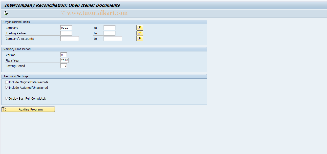 SAP TCode FBIC016 - Reconciliation: Documents