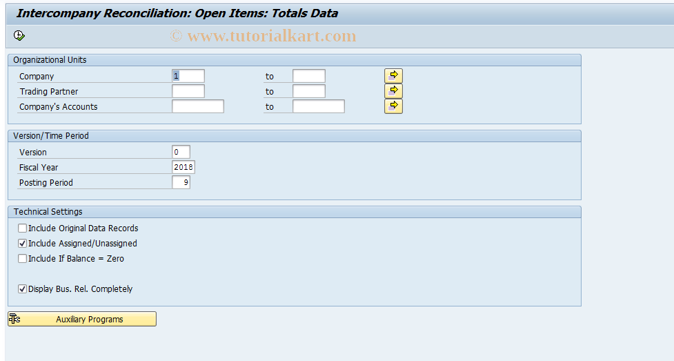 SAP TCode FBIC017 - Reconciliation: Totals Records