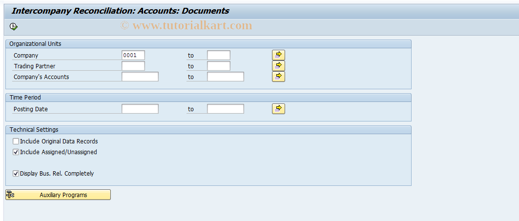 SAP TCode FBIC019 - Reconciliation: Documents