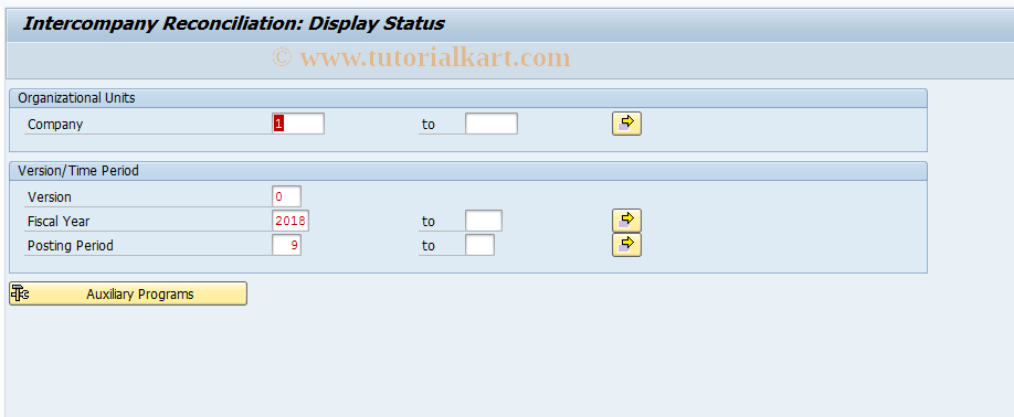 SAP TCode FBIC022 - Reconciliation: Status