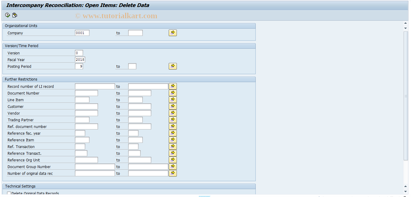 SAP TCode FBIC023 - Reconciliation: Delete Data