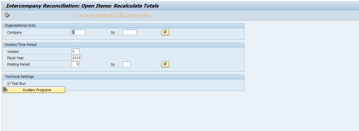 SAP TCode FBIC024 - Reconciliation: Recalculate Totals