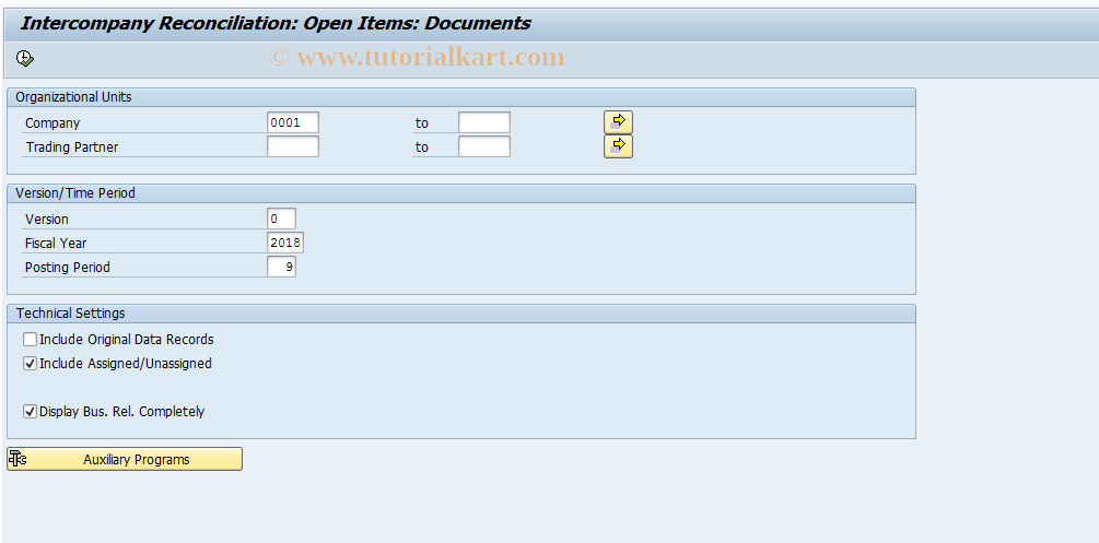 SAP TCode FBIC025 - Reconciliation: Documents