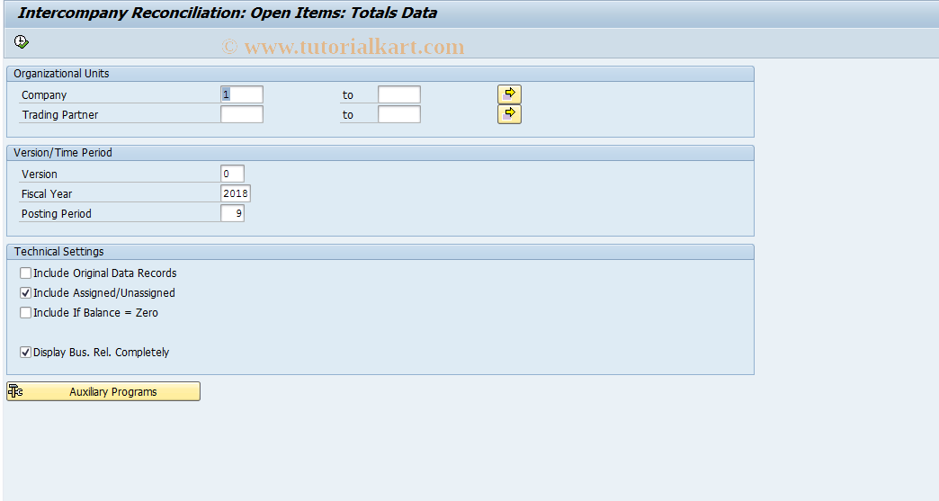 SAP TCode FBIC026 - Reconciliation: Totals Records