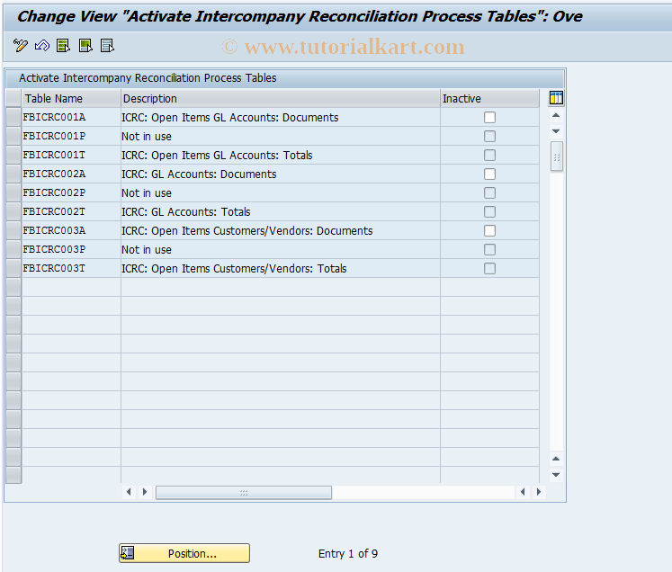 SAP TCode FBIC031 - Activate Process Tables