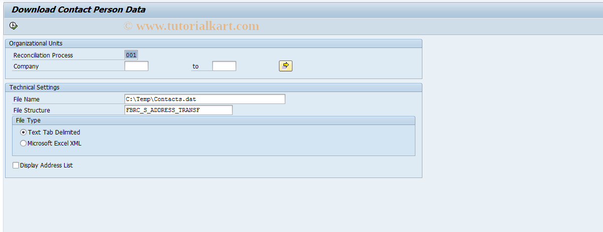 SAP TCode FBIC033 - Download Contact Person Data